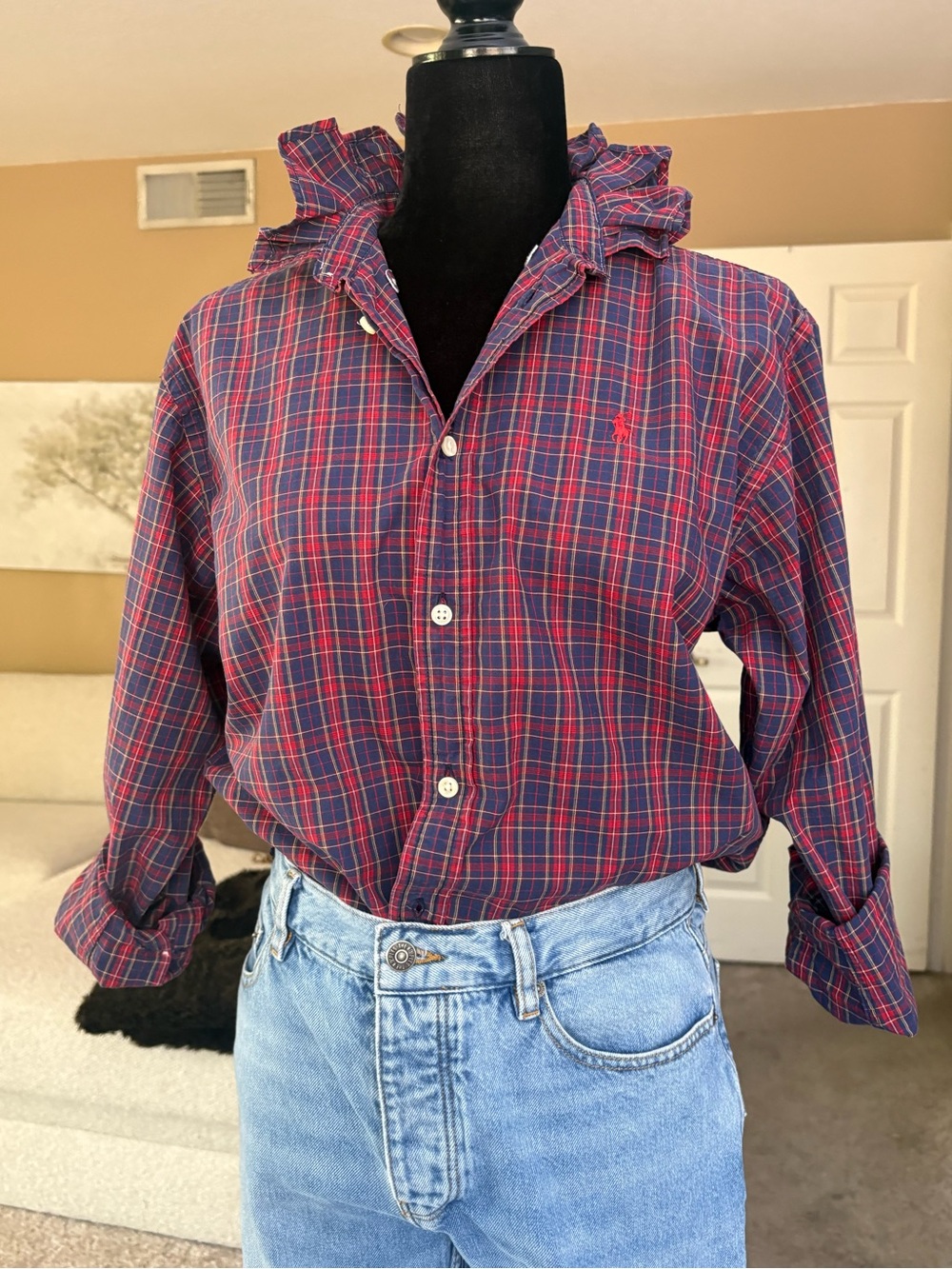 Reworked Ralph Lauren red+blue plaid size small - Picture 8 of 15